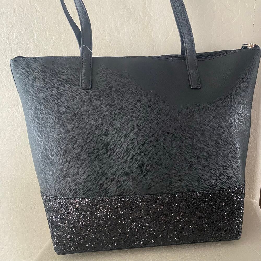 Kate Spade New York Tote Bag Purse Handbag Black Glitter Large - Picture 2 of 4